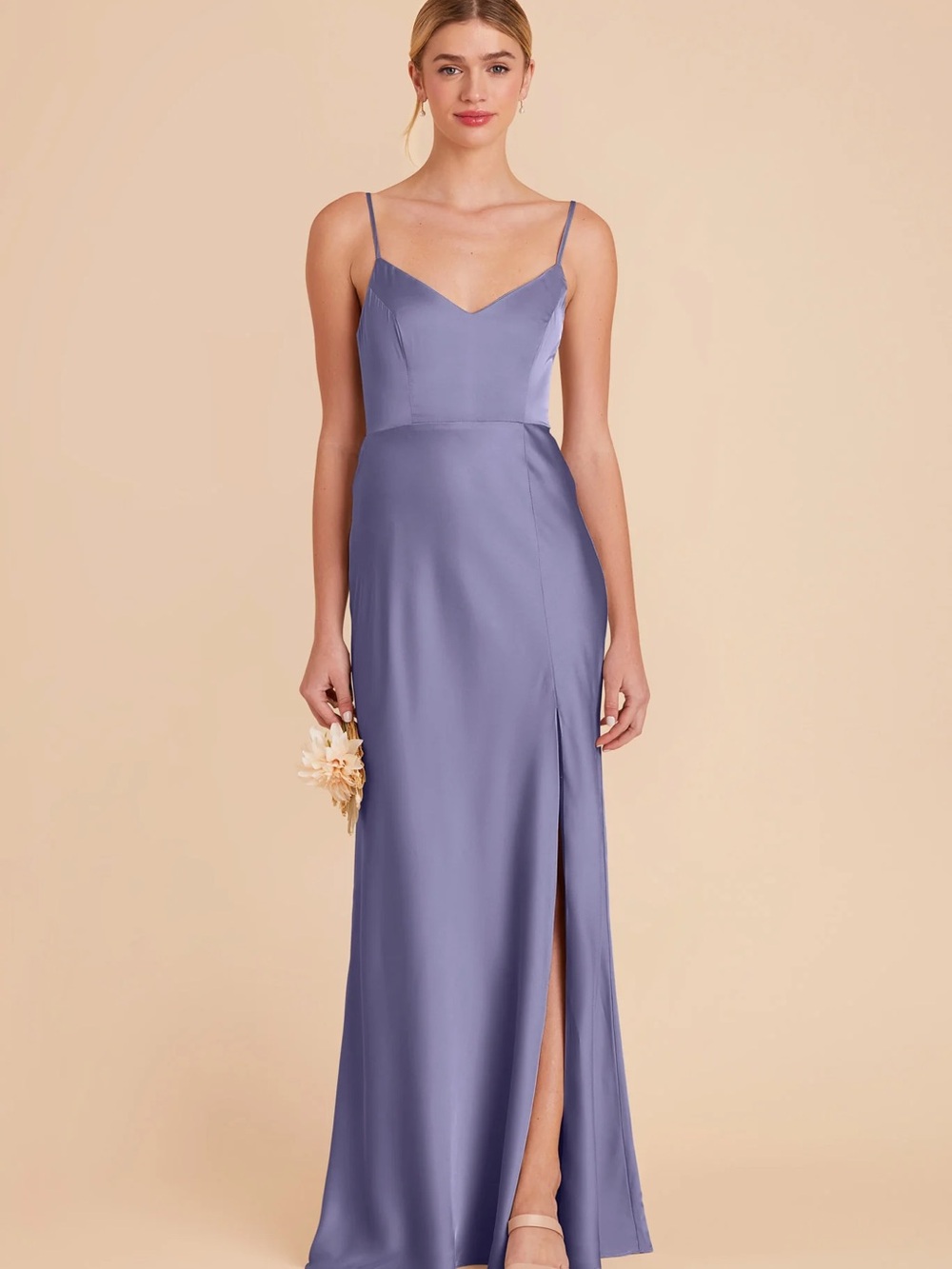 Elegant Lavender Satin Spaghetti Strap Evening Dress